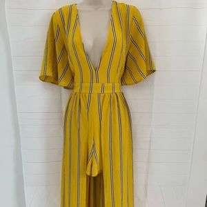 Socialite Size XL Yellow Striped Wrap Maxi Romper